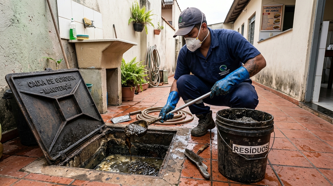Remoção de lodo de caixa de gordura em Jundiaí-SP